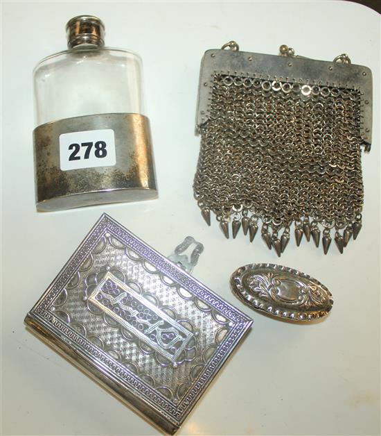 Silver bound Judaica book, hip flask etc